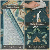 Vintage Insect Kitchen Rug Set of 3, Teal Washable Non-Slip Mats