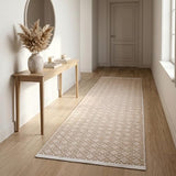 Cotton Diamond Woven Runner Rug 2x6 Feet - Beige, Non Slip Super Soft Farmhouse Space Patio Throw Carpet Ideal for Hallways, Kitchen, Living Room | Neutral Large Bedroom Area Décor Floor Décor Mats