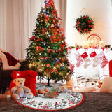 Christmas Tree Skirt 48Inches Winter Cardinal Birds Xmas Tree Skirt, Red Poinsettia Floral Holly Leaves Christmas Tree Mat for Home Party Holiday Indoor Outdoor Decorations (Red, 48in)