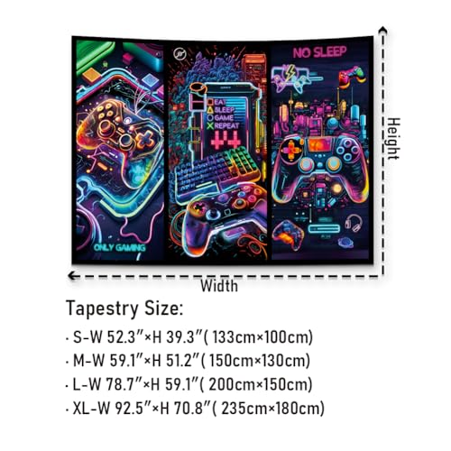 Galoker Blacklight Gaming Tapestry Cool Neon Game Controller Tapestry UV Reactive Gamer Player Wall Tapestries Funny Art Gaming Poster Tapestries Wall Hanging for Home Decor