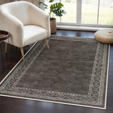 Lahome Modern Bordered Machine Washable Rug, Ultra-Thin Soft 3x5 Rugs for Entryway Bedroom, Non-Slip Stain Resistant Small Carpet for Laundry Entry（3'x 5',Brown