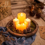 Hanobe Wooden Tray for Coffee Table, Decorative Round Candle Holder Plate
