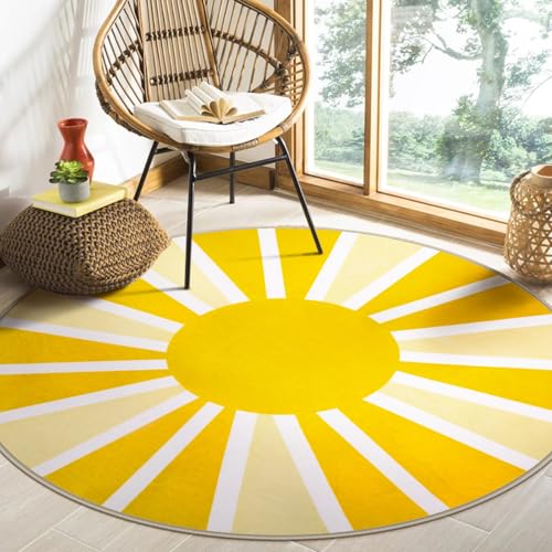Lahome Yellow Rainbow Sun Round Rug 6ft for Boho Dining Room