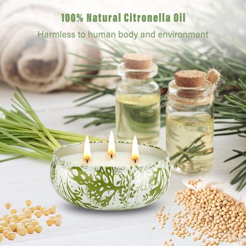 3 x 12oz Citronella Candle Outdoor 3 Wick Soy Wax Citronella Candle Set Jar Candle Up to 240hrs Burning Outdoor Candles Home Garden Yard Balcony Summer Camping