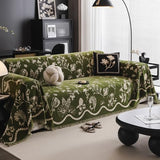 DREAMINGO Green Floral Couch Cover Farmhouse Botanical Jacquard Sofa Covers for 3 Cushion Couch Cozy Chenille Living Room Furniture Futon Sectional Sofa Slipcovers Washable, X-Large 71"x134"