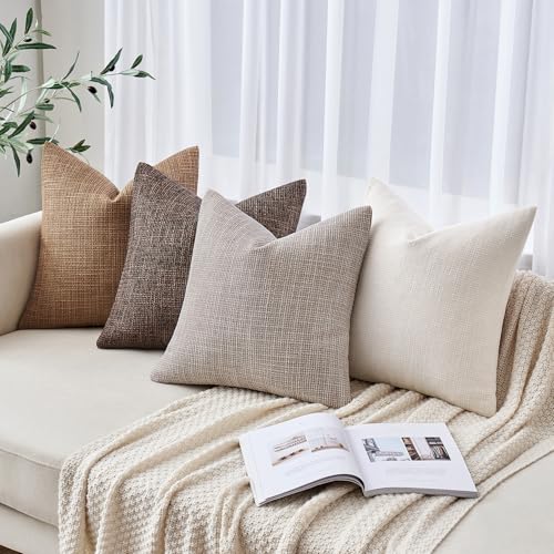 MIULEE Burlap Linen Euro Throw Pillow Covers 24x24 Set of 2 Cream White