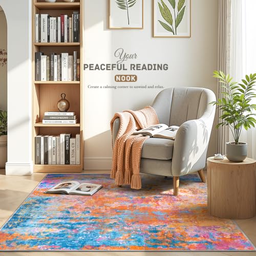 Entryway Rug 3x4 Rainbow Bedroom Area Rug Washable Non Slip Abstract Boho Rugs for Indoor Entry, Kitchen, Classroom, Bathroom, Kids Girls Room, Office, College Dorm Small Carpet