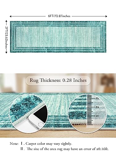 Lahome Modern Abstract Runner Rug, Washable Teal 2x6 Entryway Rug Runners Non Slip Hallway Runner, Low-Pile Soft Bathroom Runner Rug 6ft Kitchen Carpet Runner for Laundry Bedroom