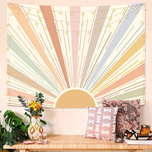 Kanuyee Boho Sun Tapestry Wall Hanging, Retro 70s Abstract Striped Aesthetic Sunrise Vintage Tapestries for Bedroom Living Room 36×48 inch