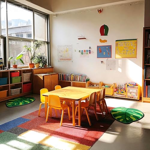 24 Pcs Green Leaf Carpet 16 Inch Leaf Shape Sitting Mat Sitting Floor Seats Non Slip Backing Classroom Rug Cushions Soft Mat for Preschool Elementary Daycares School Learning Playing Areas
