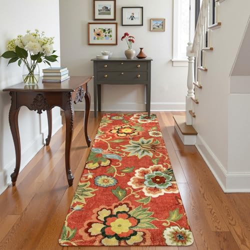 Lahome Red Floral Washable Hallway Runner 2x6, Vintage Carpet