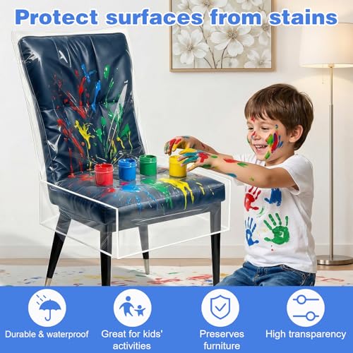 4 Pack Dining Chair Covers, Fits 16-23" Waterproof Chair Covers Clear Plastic Seat Protector for Kitchen Keep Your Chairs Away from Water Dust Stain and Pet Claws