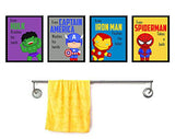 Silly Goose Gifts Superhero Bathroom Character Themed Wall Art Print Decor - Bath Accessories Funny Rules Reminders Boys Restroom Movie Video Game Pictures (Set of 4)