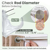 No Adhesive Heavy Duty Curtain Rod Holders with Wide Hook, 5X Stronger Than Adhesive Curtain Rod Hooks,Tension Curtain Rod Bracket for Wall with Pin Guide, Curtain Wall Mount (4 Pack, for 0.75" Rods)
