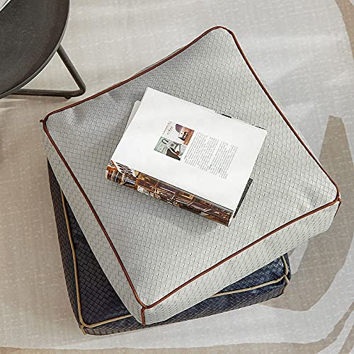 MOCOFO Home Decor 3D Woven Pattern Leather Sofa Stool PVC Modern Minimalist Square Plastic Leather Ottoman Pouf (Navy Blue,45x45x15cm)