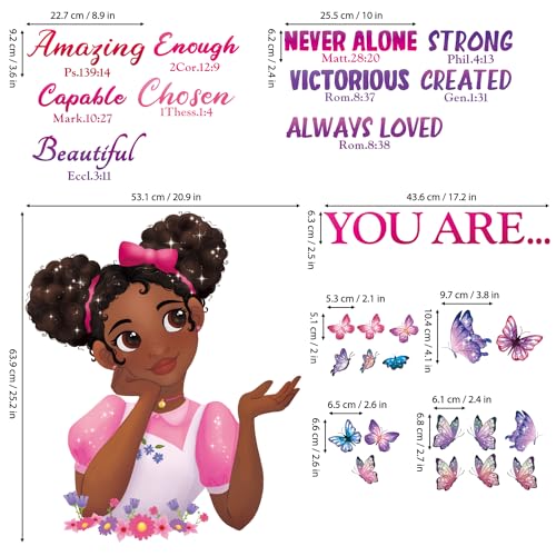 DECOWALL SG2-2315 Black Girl Magic Wall Stickers Decals Girls Bedroom Butterfly Kids Room Art Toddler Decorations Butterflies Baby Nursery Afro Door Wallpaper Pink