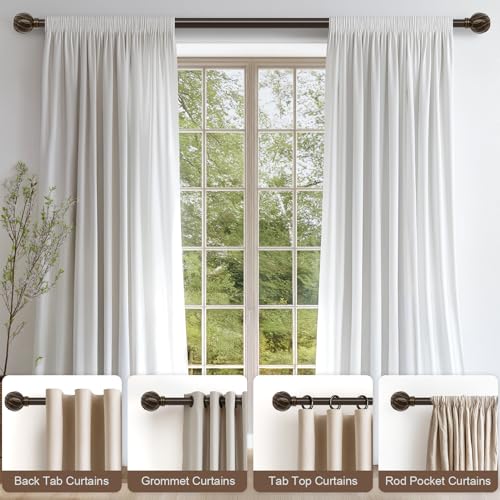Lootkell Bronze Curtain Rods for Windows 48 to 84 Inches Adjustable Length Heavy Duty 7/8" Diameter Brown Window Curtain Rod with Decorative Finials for Outdoor Farmhouse Bedroom Kitchen Living Room