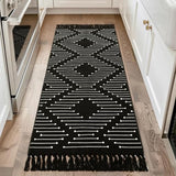 Tritard Washable Runners for Hallways 2x6 Boho Runner Rug with Tassels, Woven Cotton Kitchen Hallway Rug Runner Farmhouse Low Pile Rugs Carpet for Indoor Entryway Bathroom Laundry Bedroom, Black White