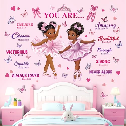 decalmile Black Girl Ballerina Wall Stickers Inspirational Positive Saying African American Wall Decals Baby Nursery Bedroom Girls Room Wall Decor