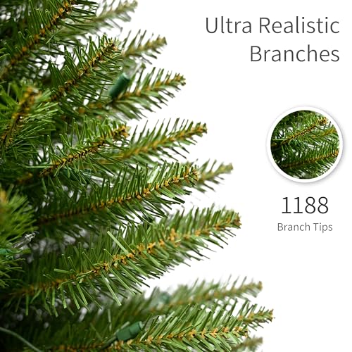 Puleo International 7.5ft Pre-Lit Fraser Fir Pencil Christmas Tree with 350 Clear Lights, 1188 Realistic Dense Branch Tips, Easy Setup Artificial Trees with Sturdy Metal Stand