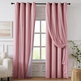 100% Blackout Curtains for Bedroom, Double Layer Pink Curtains, Black Out Curtain 84 inch Long with Sheer Overlay for Living Room, Room Darkening Window Drapes with Grommet, 52" W x 84" L