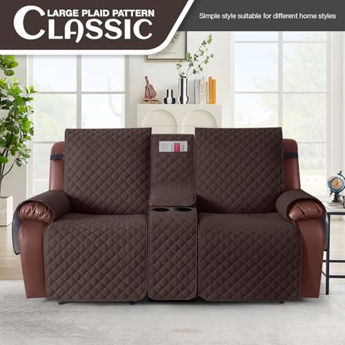 KinCam 100% Waterproof Recliner Loveseat Cover with Console X1, Recliner Couch Covers X1, Recliner Chair Covers X1(Chocolate)