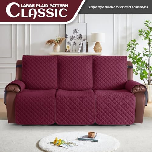 KinCam 100% Waterproof Recliner Loveseat Cover with Console X1, Recliner Couch Covers X1, Recliner Chair Covers X1(Burgundy)
