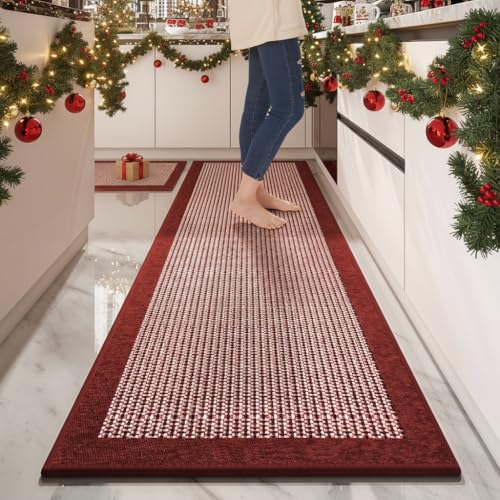 PADOOR Extra Large Kitchen Runner Rugs and Mats 2PCS, 2.5'x6'+20"x32",Red