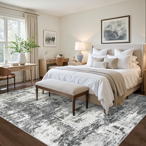 8x10 Area Rugs for Living Room: Abstract Washable Rug with Anti-Slip Backing Non-Shedding Stain-Resistant Soft Modern Large Carpet for Bedroom Dining Room Farmhouse Nursery Home Office Black