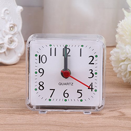 Mini Square Alarm Clock Mute Analog Non Ticking Battery Operated Clocks for Children Boys Girls Birthday Gift Attachment Natural Light Alarm Clock