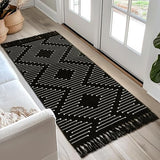 Tritard Washable Runners for Hallways 2x6 Boho Runner Rug with Tassels, Woven Cotton Kitchen Hallway Rug Runner Farmhouse Low Pile Rugs Carpet for Indoor Entryway Bathroom Laundry Bedroom, Black White
