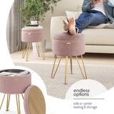 Round Ottoman with Storage, Boucle Storage Ottoman, Foot Stool Ottomans, Makeup Vanity Stool, Small Ottomans Foot Rest, Modern Vanity Stools for Living Room and Bedroom, Pink