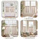 jinchan Striped Linen Kitchen Curtains 24 Inches Length Tier Curtains Farmhouse Modern Cafe Style Small Window Treatments Airy Light Filtering Rod Pocket for Living Room Bathroom 2 Panels Tan