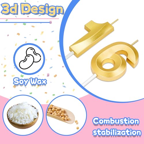 16 Birthday Candles,16th Birthday Decorations for Girls Boys,Sweet 16 Cake Topper Party Decorations,Number Candles for Birthday Cakes