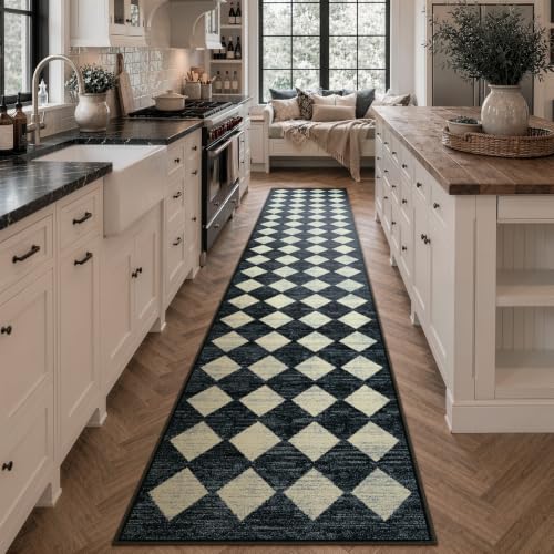 Lahome Runners for Hallway Non Slip 2x12 Black Checkered Large Washable Rug
