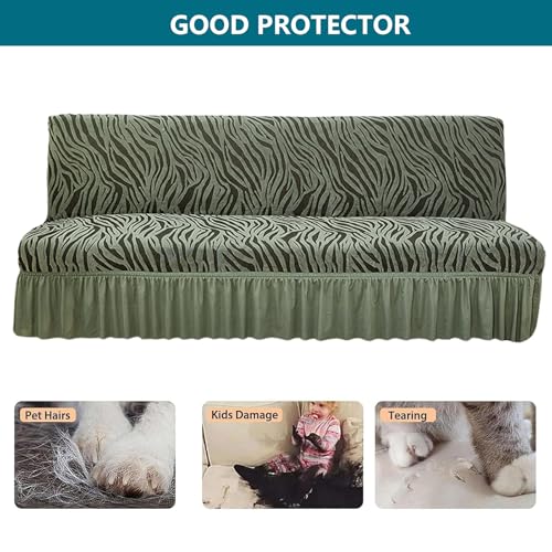 Armless Sofa Bed Cover with Skirt, Futon Slipcovers No Arms, Armless Futon Cover Stretch Sofa Bed Slipcover Protector for Kids Pets (Dark Gray,Large)