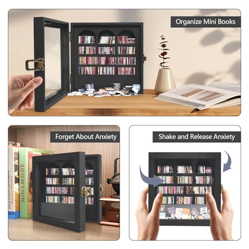Anxiety Bookshelf Mini Books Display, Black | Stress Relief and Fun Decor, Decorative Miniature Library, For Book Lovers, For Home Decor, Office Decor, Thoughtful Gift
