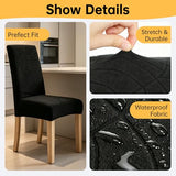 Waterproof Dining Chair Covers Set of 6, Stretch Parson Chair Slipcovers for Kitchen/Dining Room, Seat Covers for Chairs with Anti-Slip, Ideal for Party & Daily Use, Leaves-Black