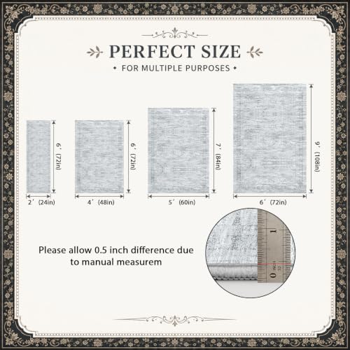 Area Rugs for Bedroom Nursery 4x6 Washable Foldable Vintage Grey