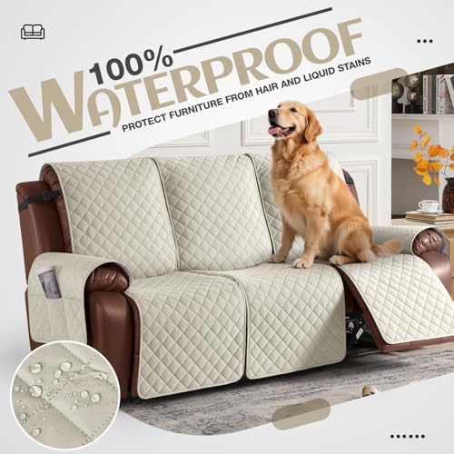 KinCam 100% Waterproof Recliner Loveseat Cover with Console X1, Recliner Couch Covers X1, Recliner Chair Covers X1(Ivory)