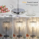 Touch Control Crystal Table Lamp with USB C+A Charging Ports, 3-Way Dimmable Bedside Touch Lamp Decorative Nightstand Lamp with Elegant Lampshade for Living Room Bedroom, B11 LED Bulb Included
