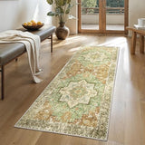 GENIMO 2'6"x6' Washable Runner Rug Non Slip for Hallway, Green Brown Tan