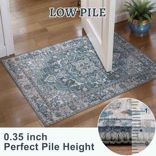 Tangsoo Vintage 4x6 Washable Area Rug for Living Room, Non Slip Rug Blue