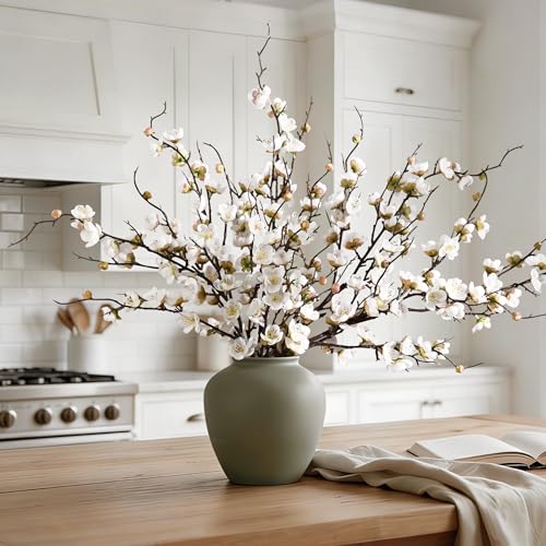 Waipfaru 4 Pcs Faux Cherry Blossom Branches, 36'' Cherry Blossom Tree Decor with Long Stems, Artificial Flowers for Tall Vases Spring Home Decoration (White)