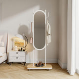 Decorative Household Dressing Mirror and Hanger Integrated Simple Modern Bedroom Living Room Floor-Standing Mobile Full-Length for Living Room(White)