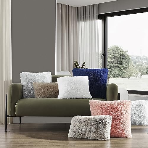 NordECO HOME Luxury Soft Faux Fur Fleece Cushion Cover Pillowcase Spring Decorative Throw Pillows Covers, No Pillow Insert, 18" x 18" Inch, White, 2 Pack