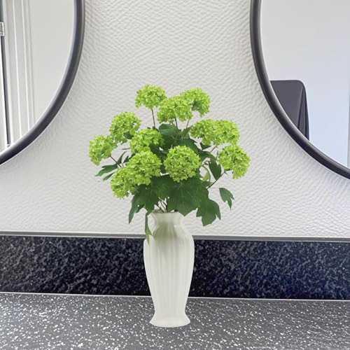 Hydrangea Artificial Flowers Fake Hydrangeas - Silk Flowers 4 Pack 28 Inch Long with 12 Real Touch Blooms, Snowball Viburnum for Wedding and Home Decor (Green)