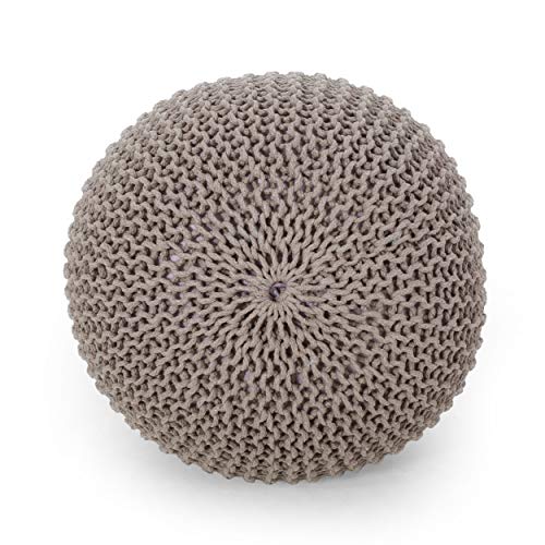 Nahunta Knitted Round Pouf - Cotton - Brown