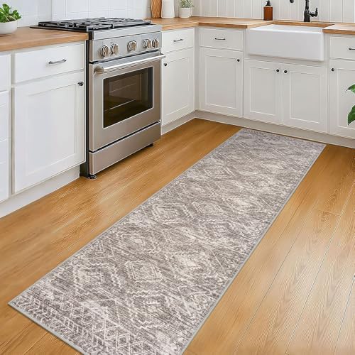 Washable Runner Rug 2x6 ft Non Slip Hallway Runners, Mauve Taupe