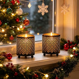 Hosley Set of 2 Black (Gold Inside) Metal Jar Holder Candle Sleeve 4.5" High. Votive, Tea Light Lanterns Ideal Gift for Weddings, Parties, Spa and Aromatherapy O6